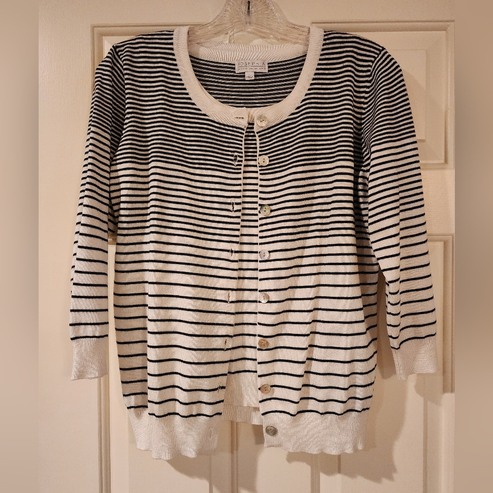 CARDIGAN + SHELL TWIN SET BLACK AND WHITE STRIPE SZ S EXCELLENT CONDITION